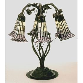 Meyda Tiffany 102416 Six Light Table Lamp, Bronze Finish with Lily White and Pink Glass