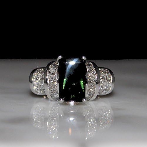 18K WG Bufftop Green Tourmaline and Diamond Engagement Ring, Appraisal Included