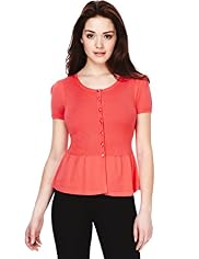 Petite Round Neck Peplum Cardigan