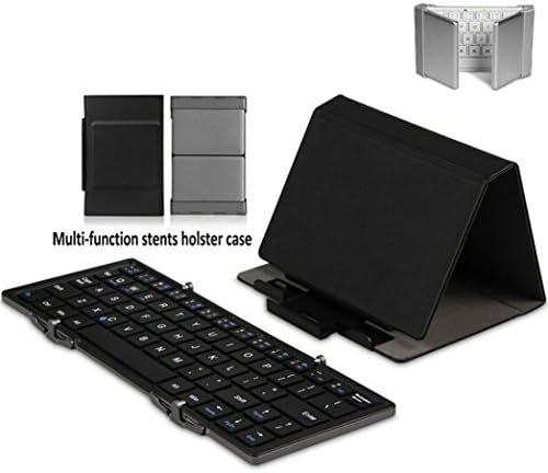 Intelligent Switch Mini Travel Bluetooth Folding Keyboard 3.0 Universal Wireless Pocket Keyboard Aluminum Portable Foldable Bluetooth Keyboard + Multi-function Stents Holster Case for Tablet Computer / PDA / Handheld Device （Black）