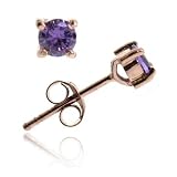 Rose Gold Vermeil (24k Gold over Sterling Silver) Simulated Amethyst Stone round stud Earrings
