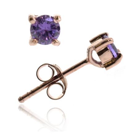 Rose Gold Vermeil (24k Gold over Sterling Silver) Simulated Amethyst Stone round stud Earrings