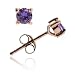Rose Gold Vermeil (24k Gold over Sterling Silver) Simulated Amethyst Stone round stud Earrings