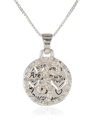 Sterling Silver "Girlfriends Are Family We Choose For Ourselves" Two Piece Diamond Pendant with Hearts Necklace (1/10 ct. t.w., I-J Color, I2-I3 Clarity), 18"