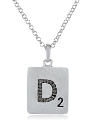 Scrabble 925 Sterling Silver 0.057ct Diamond Initial D Pendant Necklace, 18"