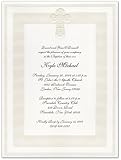 Double Pearl Border With Cross Baptism Christening Invitations - Set of 20