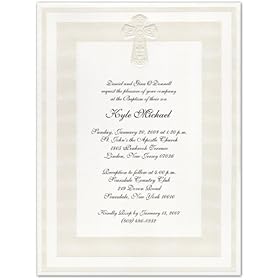 Double Pearl Border With Cross Baptism Christening Invitations - Set of 20