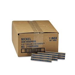MMF IndustriesTM Pop-Open Flat Paper Coin Wrappers, Nickels, $2, 1,000 Wrappers per Box