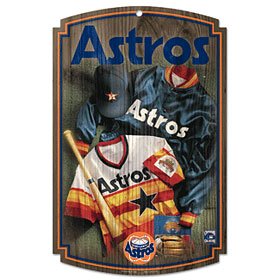 Houston Astros Wood Sign w/ Throwback Jersey Quality Graphics Antique Matte Finish Laminate Top