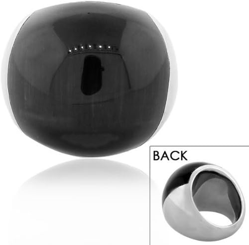 FERRARO Stainless Steel Silver-Tone Black Agate Gemstone Large Cocktail Statement Womens Ring (7)