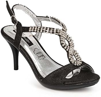 Cathy Din EC44 Women Glitter Open Toe Rhinestone Slingback Kitten Heel Sandal - Black (Size: 9.0)