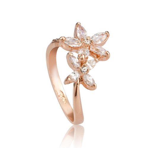 Women Jewelry Mother's Day Gift Double Blooming Flowers with Clear CZ Fashion Ring R429