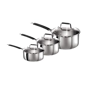 Tefal Jamie Oliver Stainless Steel 3 Piece Set, 16 cm / 18 cm / 20 cm Saucepans with Lids