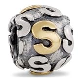 Ryssa Alphabet Story Troll Bead in 925 Sterling Silver with 18KT Gold letter S plating
