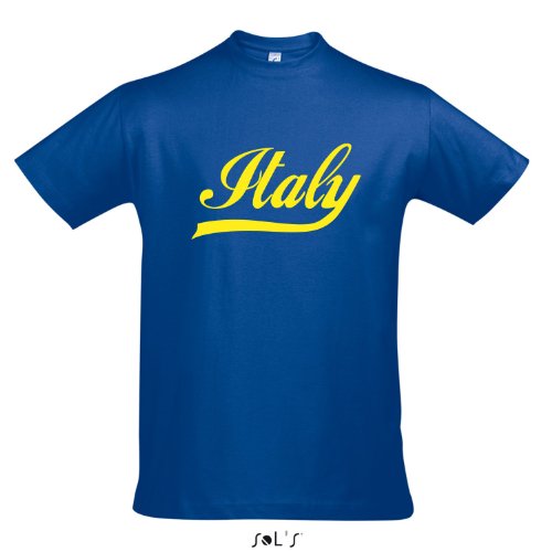 T-Shirt Italien Oldschool Italy LÄNDERSHIRT EM / WM FAN Trikot S-XXL , Royal blue – gelb , L