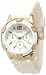 Women's White w/ Gold Chronograph Silicone Rubber Jelly with CZ Crystal Rhinestones Face Bling Bezel