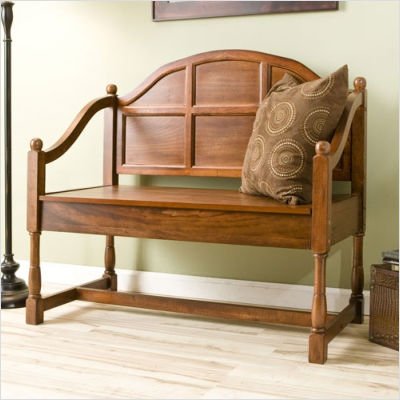 Brown Mahogany Finish Cottage Style Storage Seat Bench