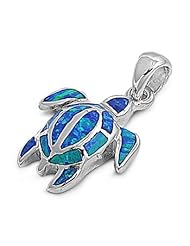 Sterling Silver Blue Opal Sea Turtle Pendant