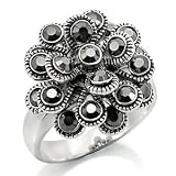 Silver Tone Jet Austrian Crystal Cluster Ring
