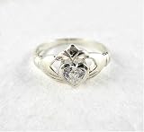 Sterling Silver Claddagh Clear Crystal Ring, sz 8