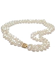 White 2 Strand 17" Freshwater Pearl Necklace with 14K Gold Clasp