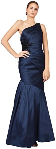 ML Monique Lhuillier Faille One Shoulder Beaded Mermaid Gown Dress