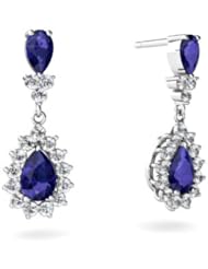 Created Sapphire 14kt White Gold Dangle Drop Earrings