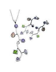 Nickel Free Sterling Silver Pendant & Earring Sets Multi Color Branch CZ Set