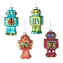 Robot and Rockets Medium Glass Robot Christmas Ornament Set of 4 Gift boxed