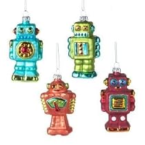 Robot and Rockets Medium Glass Robot Christmas Ornament Set of 4 Gift boxed