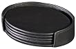 Black Leather 4 Oval Coaster Set with Holder