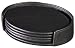 Black Leather 4 Oval Coaster Set with Holder