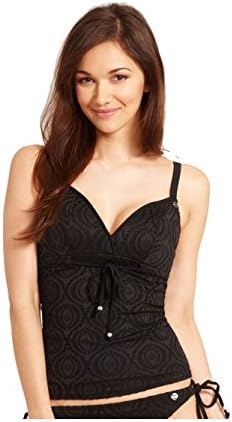 Freya Swimwear Spirit Wire-Free Cha Cha Crochet Tankini Top Black USA 36DD