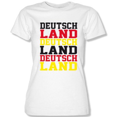 DEUTSCHLAND MOTIV 10 Damen T-Shirt Weiss / Schwarz-Rot-Gelb Gr. S