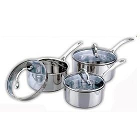 3pc Stainless Steel Saucepan Set With Straining Lids and Pouring Lips