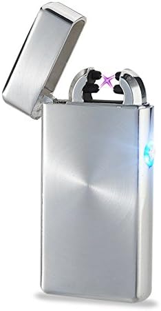 Danle USB Rechargeable Windproof Dual Electronic Arc Lighter Flameless Plasma Cigarette Lighter (Silver)