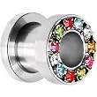 0 Gauge Stainless Steel Multi Gem Screw Fit Tunnel