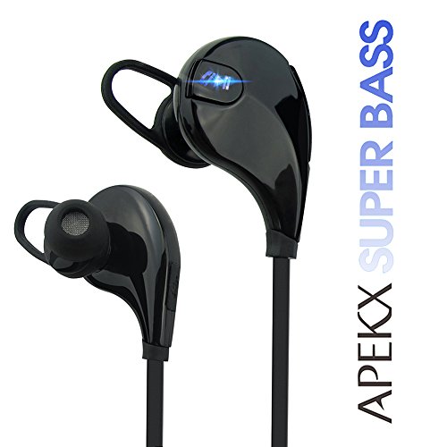 Apekx Wireless 4.1 Bluetooth Stereo Sweatproof In-Ear Lightweight Headphones, Earbuds, Earphones, Headset for Sports / Running / Jogging / Gym with Mic (007 Black)