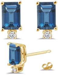 0.05 Cts Diamond & 3.92 Cts London Blue Topaz Earrings in 14K Yellow Gold