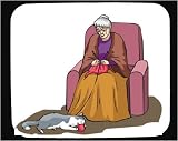 Mouse Pad with human, body, armchair, individuals, yarn, individual, persons, cat, knit, play, old, humans, people, woman, cats, person, ball