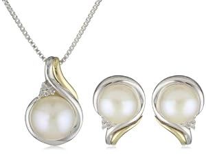 Amazon.com: S&g Sterling Silver And 14k Yellow Gold Freshwater Cultured Pearl And Diamond Pendant Necklace And Earrings Set 