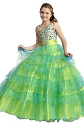 Girls Organza  Crystals Tiered Crystal Floor Length  Ball Gown Pageant Dress 