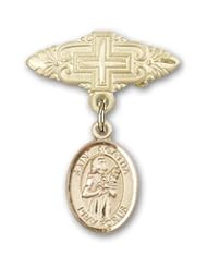 Gold Filled Baby Badge with St. Agatha Charm and Badge Pin with Cross