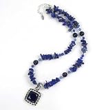 Barse Square Blue Agate and Lapis Chip Necklace