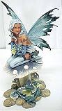 Lovely Blue Fairy W/ Dragons on Mushroom Statue Art Figure