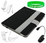 Black and Silver Canvas Case, Book Light, Car and Travel-Wall Chargers for Amazon Kindle 2 E-Reader Reading Device (Kindle NOT Included)