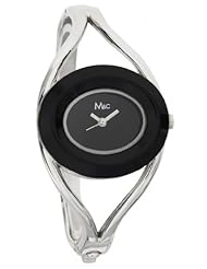 M&c Womens FC0355 - Fashion Watch - Oval Silver-tone with Black Round Dial