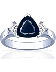 18K White Gold Triangle Cut Blue Sapphire Three Stone Ring
