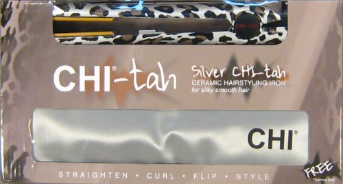 Chi Flat Iron 1 Original Professional Pro Chi-tah cheetah Ceramic Hairstyling, Straighten, Curl, Flip, Style with Free Thermal Mat with swivel cord. leopard design.