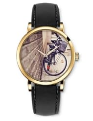 SPRAWL Aanalog Fashion Series Gold Ladies Watches of Genuine Black Leather Strap,Unique Wrist Watch for Women Girls Designed with bicycle
